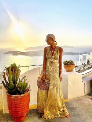 Party A Line Pure Colour Deep V Sleeveless Maxi Dress - Image 6