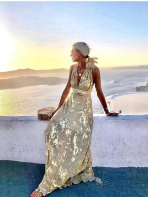 Party A Line Pure Colour Deep V Sleeveless Maxi Dress - Image 7