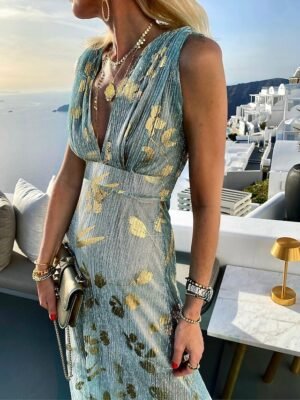 Party A Line Pure Colour Deep V Sleeveless Maxi Dress - Image 8