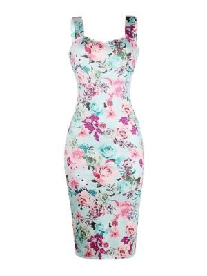 Party Bodycon Floral Spaghetti Strap Sleeveless Midi Dress - Image 2