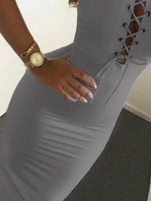 Party Bodycon Lace-Up Cut Out Halter Sleeveless Midi Dress - Image 2