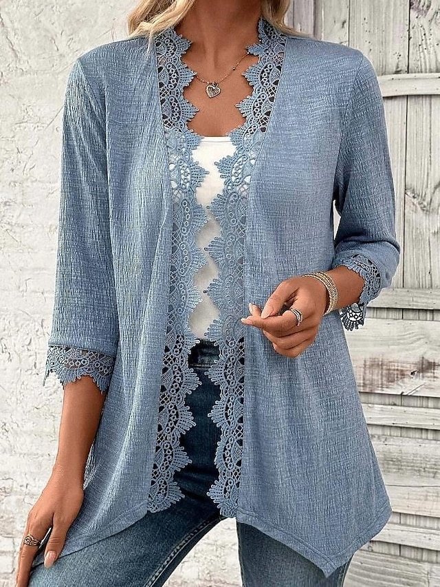 Party Loose Patchwork Solid 3/4 Sleeve Jacket - Image 1