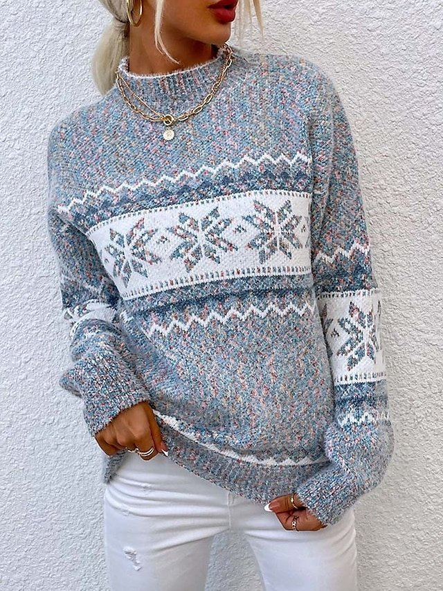 Party Loose Print Crew Neck Long Sleeve Knit Sweater - Image 1