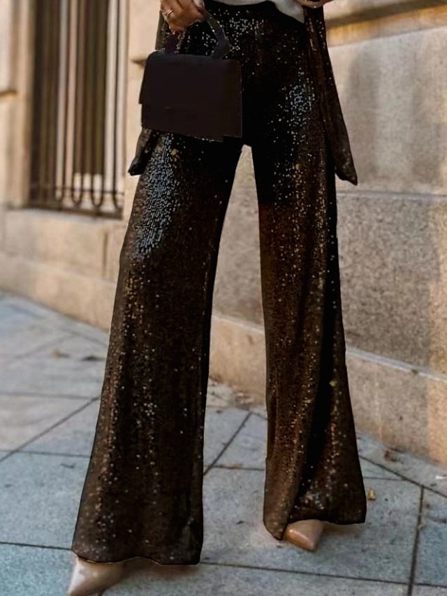 Party Loose Sequins Full Length Wide Leg Trousers - Image 2