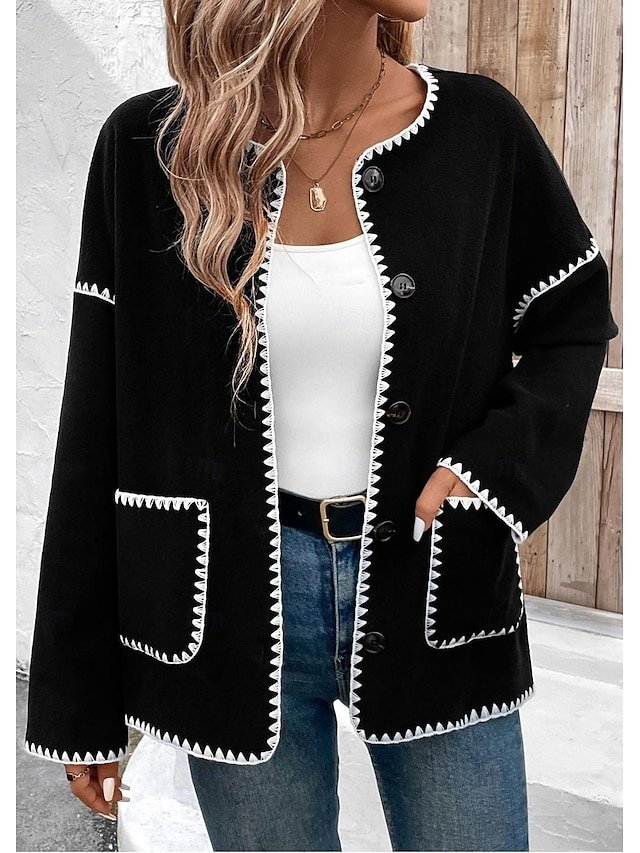 Party Loose Solid Colour Windproof Long Sleeve Jacket - Image 1