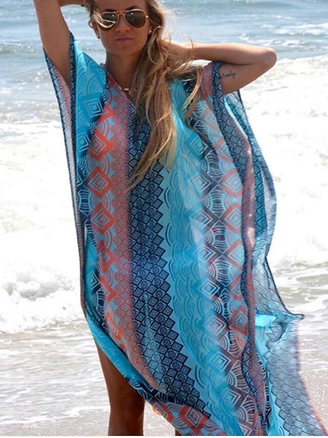 Party Oversized Print Beach Swimsuit Cover Up Dress - Image 1