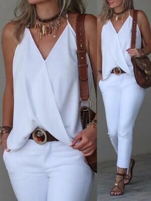 Party Regular Basic V Neck Sleeveless Camisole Tank Top - Image 7