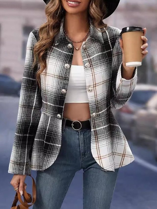 Party Regular Fit Plaid Button Long Sleeve Jacket - Image 1