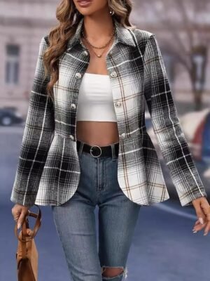 Party Regular Fit Plaid Button Long Sleeve Jacket - Image 5