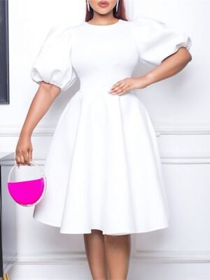 Party Ruched Crew Neck Short Sleeve Midi Dress - Image 1