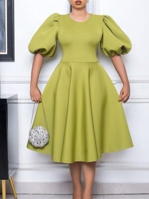 Party Ruched Crew Neck Short Sleeve Midi Dress - Image 3