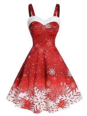 Party Slip Snowflake Print Strap Sleeveless Midi Dress - Image 2