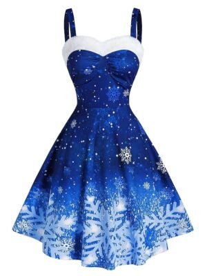 Party Slip Snowflake Print Strap Sleeveless Midi Dress - Image 7