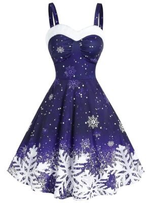 Party Slip Snowflake Print Strap Sleeveless Midi Dress - Image 8