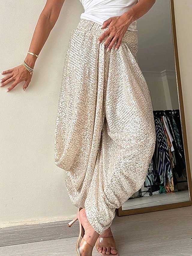 Punk Loose Solid High Waist Sequin Full Length Trousers - Image 1