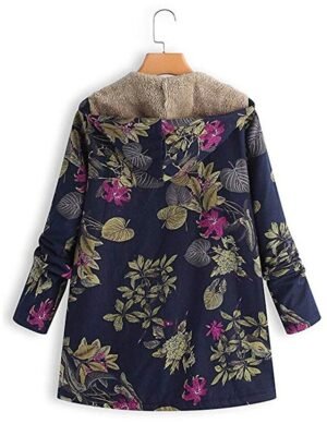 Retro Loose Fit Trees V Neck Long Sleeve Warm Sherpa Coat - Image 10