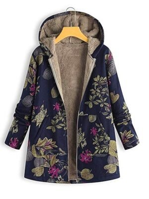 Retro Loose Fit Trees V Neck Long Sleeve Warm Sherpa Coat - Image 9