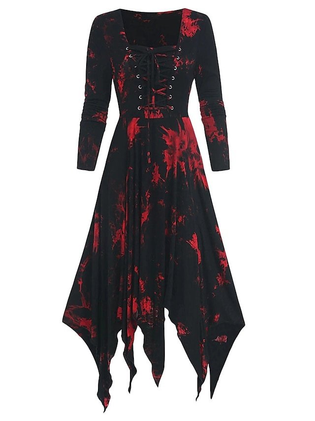 Retro Regular Fit Tie Dye Crew Neck 3/4 Sleeve Midi Dress - Image 1