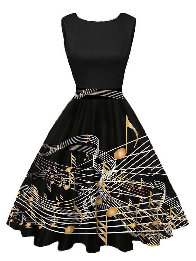 Retro Slim Ruched Print Crew Neck Sleeveless Midi Dress - Image 1