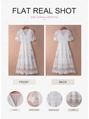 Romantic Regular Fit Lace V Neck Short Sleeve Maxi Dress - Image 7