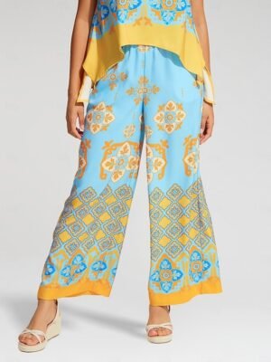 Satin Bohemian Wide Leg Pocket Trousers - Image 1