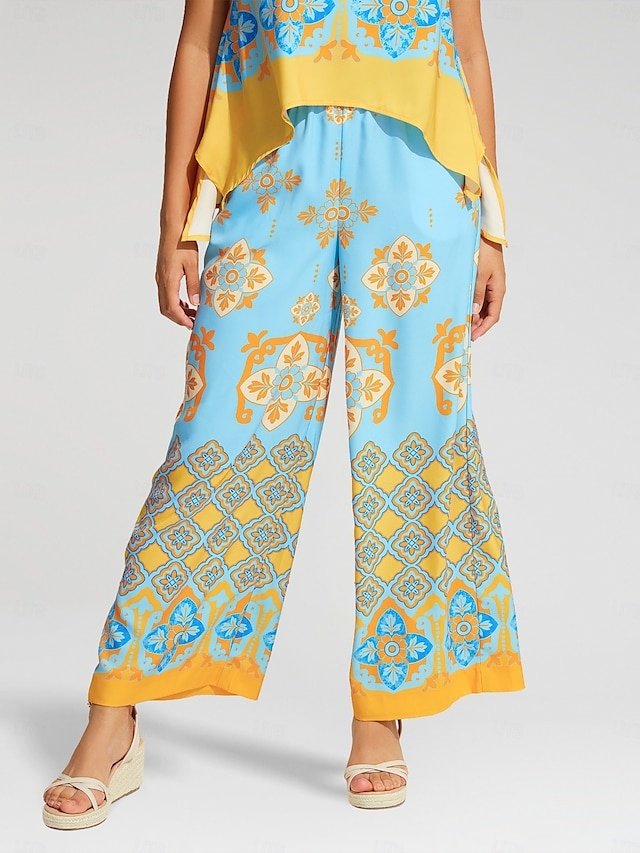 Satin Bohemian Wide Leg Pocket Trousers - Image 1