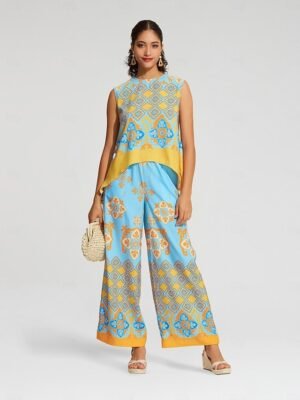 Satin Bohemian Wide Leg Pocket Trousers - Image 22