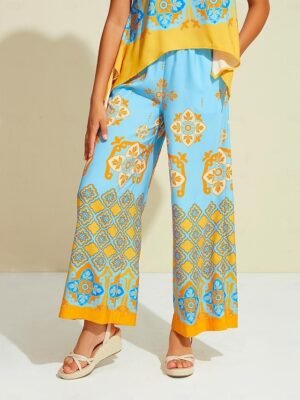 Satin Bohemian Wide Leg Pocket Trousers - Image 3