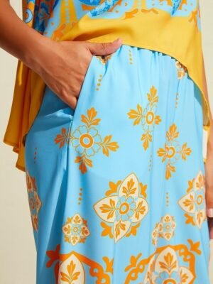 Satin Bohemian Wide Leg Pocket Trousers - Image 4