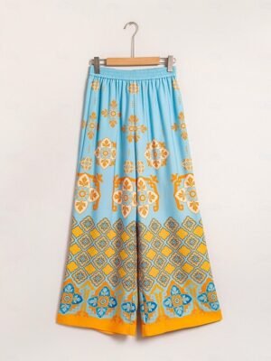 Satin Bohemian Wide Leg Pocket Trousers - Image 8