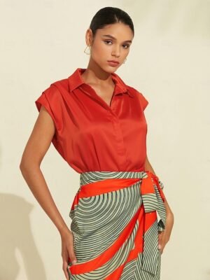 Satin Striped V Neck Sleeveless Jumpsuit - Image 16