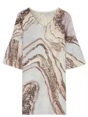 Semi-Formal Regular Fit Marble V Neck 3/4 Sleeve Mini Dress - Image 3