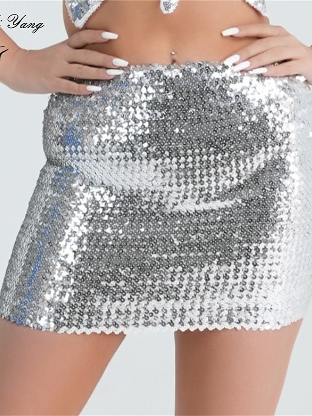 Sexy Bodycon Solid Sequin Mini Skirt - Image 1