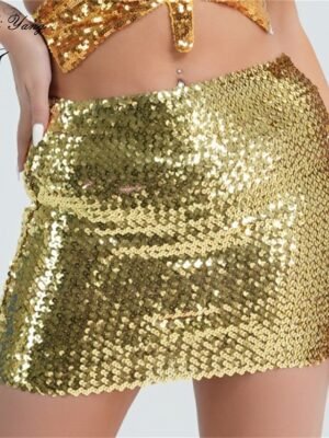 Sexy Bodycon Solid Sequin Mini Skirt - Image 3