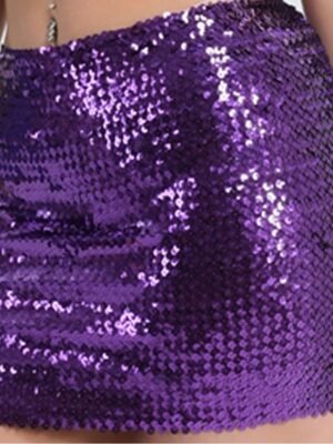 Sexy Bodycon Solid Sequin Mini Skirt - Image 5