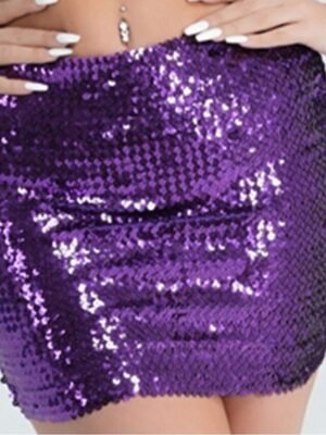 Sexy Bodycon Solid Sequin Mini Skirt - Image 6