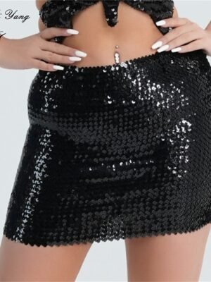 Sexy Bodycon Solid Sequin Mini Skirt - Image 7