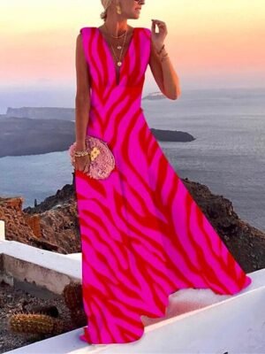 Sexy Casual Loose Floral Deep V Neck Sleeveless Maxi Dress - Image 1