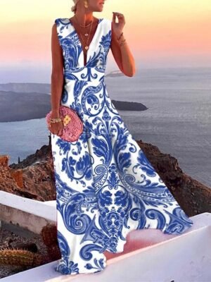 Sexy Casual Loose Floral Deep V Neck Sleeveless Maxi Dress - Image 6