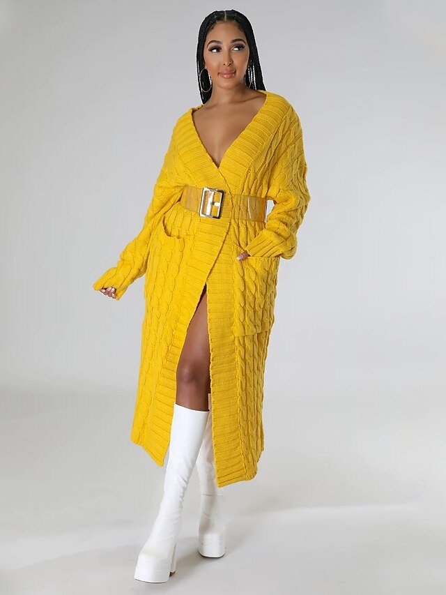 Sexy Loose Solid V Neck Drop Shoulder Long Sleeve Tunic Cardigan - Image 1