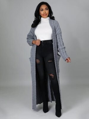 Sexy Loose Solid V Neck Drop Shoulder Long Sleeve Tunic Cardigan - Image 13