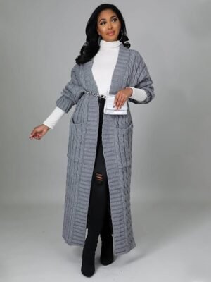 Sexy Loose Solid V Neck Drop Shoulder Long Sleeve Tunic Cardigan - Image 16