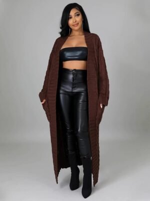 Sexy Loose Solid V Neck Drop Shoulder Long Sleeve Tunic Cardigan - Image 18