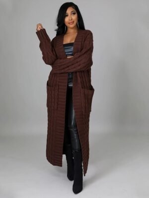 Sexy Loose Solid V Neck Drop Shoulder Long Sleeve Tunic Cardigan - Image 19