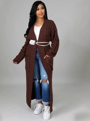 Sexy Loose Solid V Neck Drop Shoulder Long Sleeve Tunic Cardigan - Image 20