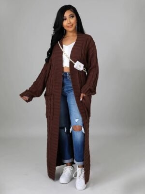 Sexy Loose Solid V Neck Drop Shoulder Long Sleeve Tunic Cardigan - Image 22