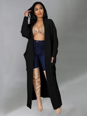 Sexy Loose Solid V Neck Drop Shoulder Long Sleeve Tunic Cardigan - Image 7