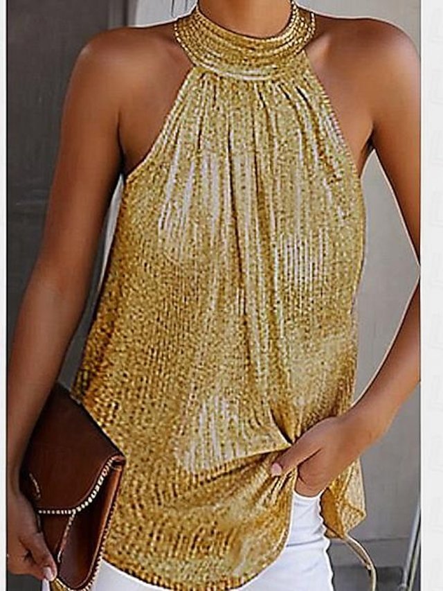 Sexy Plus Size Plain Halter Sleeveless Blouse - Image 2