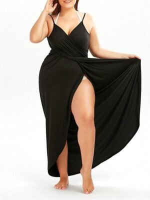 Sexy Plus Size Pure Colour Open Back Strap Beach Dress - Image 3