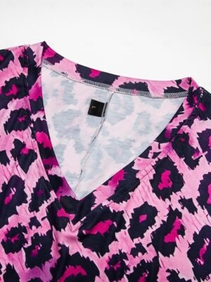 Sexy Regular Fit Leopard V Neck Drop Shoulder Short Sleeve Maxi Dress - Image 5